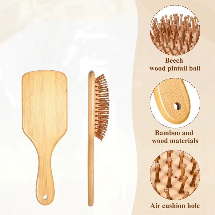 Brosse à cheveux en bambou avec kit de nettoyage