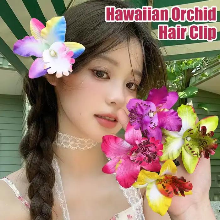 Pinces à cheveux à fleurs d'orchidées hawaïennes