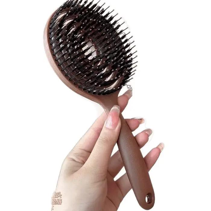1 pièce Brosse à cheveux ronde démêlante en poils de sanglier pour le volume