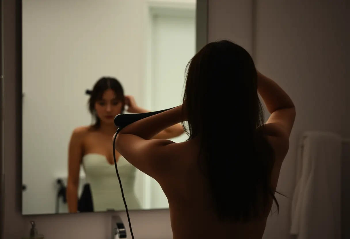 Silhouette d'une femme se coiffant avec un lisseur Philips à chauffage infrarouge